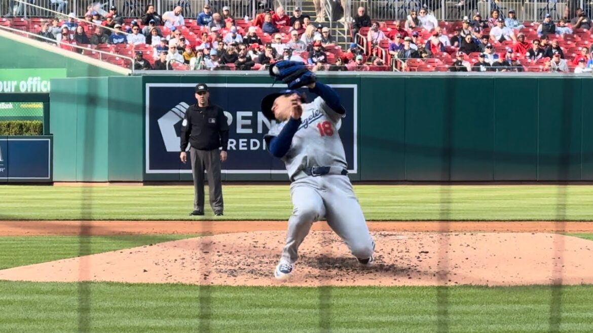 【現地良席】山本由伸 痛烈ピッチャー返し超絶反応キャッチ 観衆からたたえられる