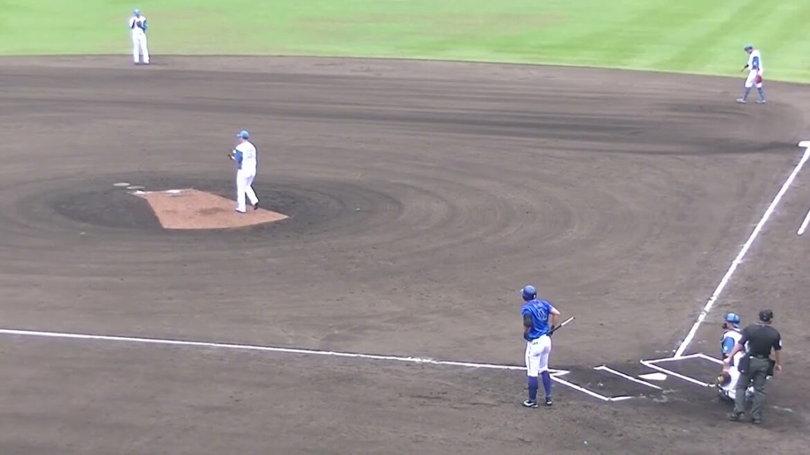 大田泰示のショートゴロ 福田光輝が深いところからアウトにする（2024年4月23日 日本ハムファイターズ対 横浜DeNAベイスターズ 2軍）