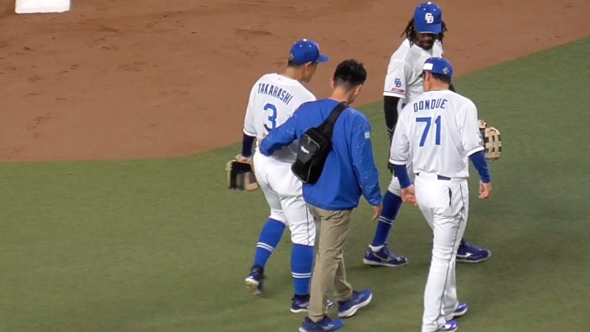 激震！心配です　高橋周平がアクシデントで途中退場　最初に駆け寄ったのはカリステ　中日ドラゴンズVS東京ヤクルトスワローズ　2024/04/16