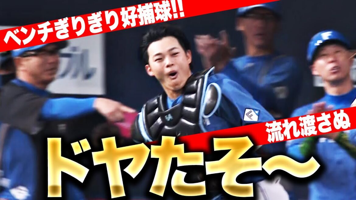 【ドヤたそ〜】田宮裕涼『流れ渡さぬ…ベンチに身を乗り出して好捕球！』