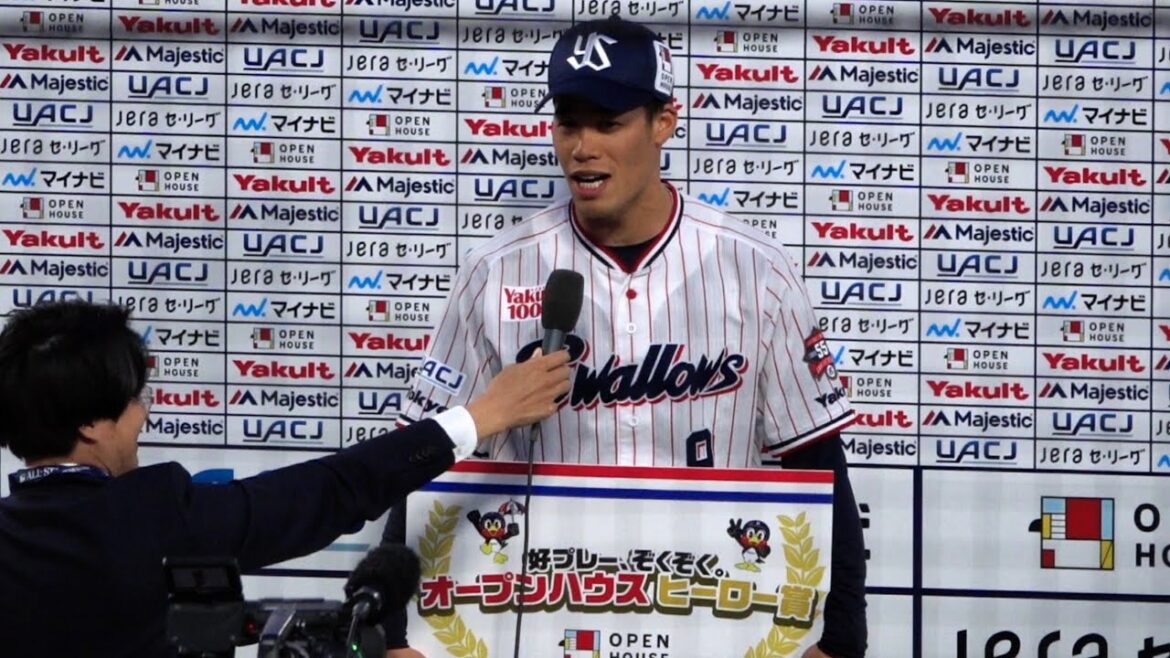 さすがに爆笑「手荒い祝福で怪我しないように」塩見泰隆サヨナラホームラン談話！ヒーローインタビュー 石山泰稚 大西広樹 2024/05/03 東京ヤクルトスワローズ
