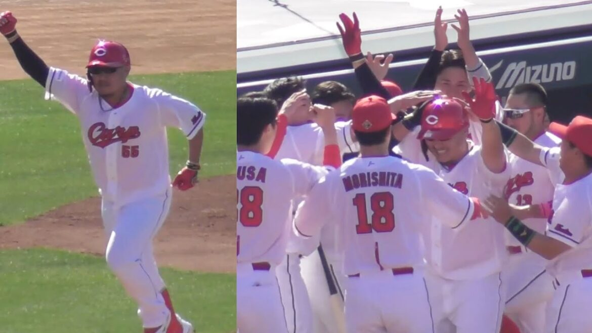 我らの松山竜平、確信のガッツポーズ！ライトスタンドへの勝ち越し3ランホームラン！ 2024年5月4日