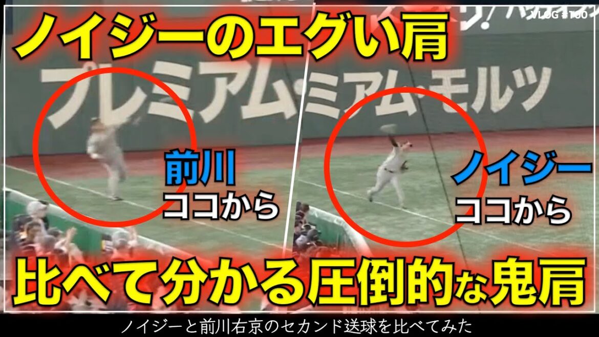 【阪神タイガース】25秒でわかる ノイジーのエグい肩  前川右京とノイジーが割と近い位置からセカンド送球しているのを比較してみた（阪神対巨人戦）