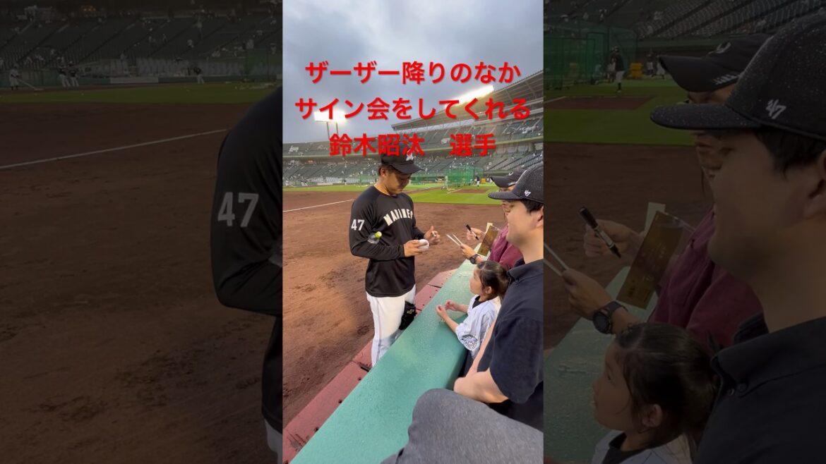 ザーザー降りのなか濡れてカッスカスになったマジックでなんとかサインを書いてくれる鈴木昭汰選手　#鈴木昭汰　#千葉ロッテマリーンズ #ロッテ