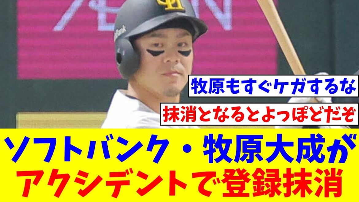ソフトバンク・牧原大成が試合前練習のアクシデントで登録抹消【なんJ反応】【プロ野球反応集】【2chスレ】【5chスレ】