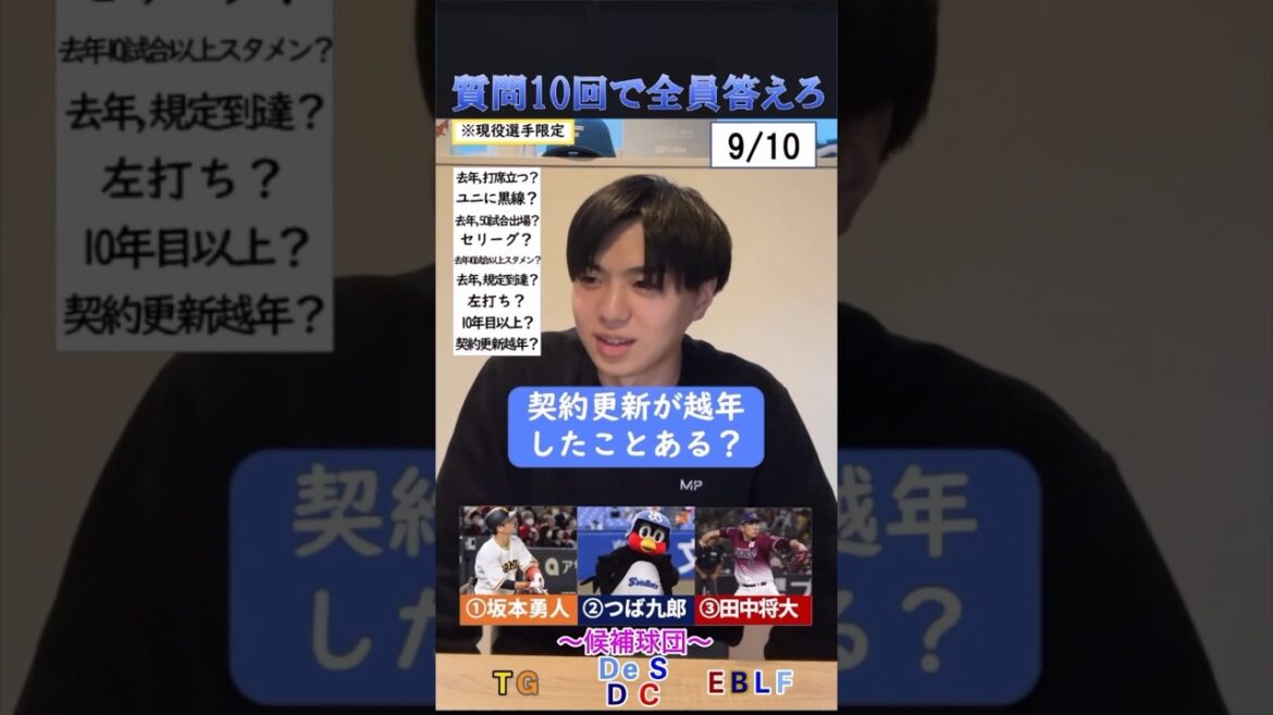 【プロ野球クイズ】質問10回で全員答えろ！#プロ野球 #坂本勇人 #巨人 #東京ヤクルトスワローズ #東北楽天ゴールデンイーグルス