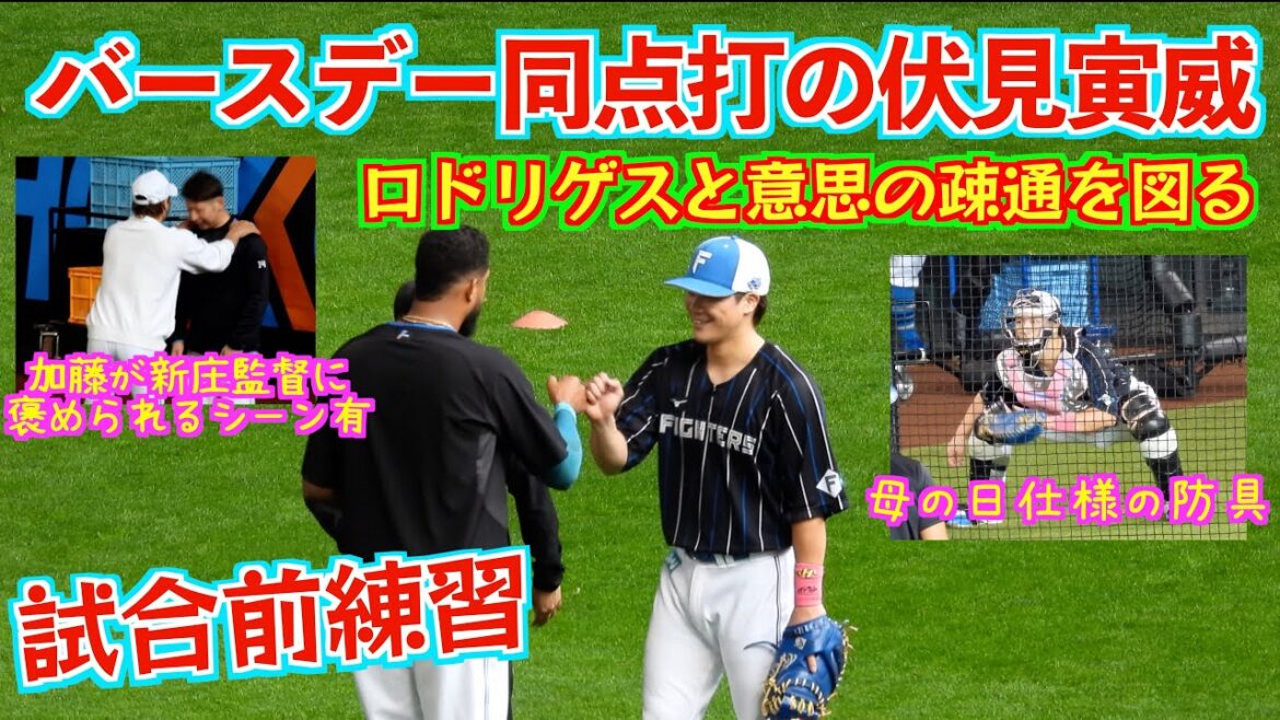 【20240512】伏見寅威推しカメ。母の日仕様の防具とロドリゲスとコミュニケーション。新庄と加藤が話してるシーンも有。