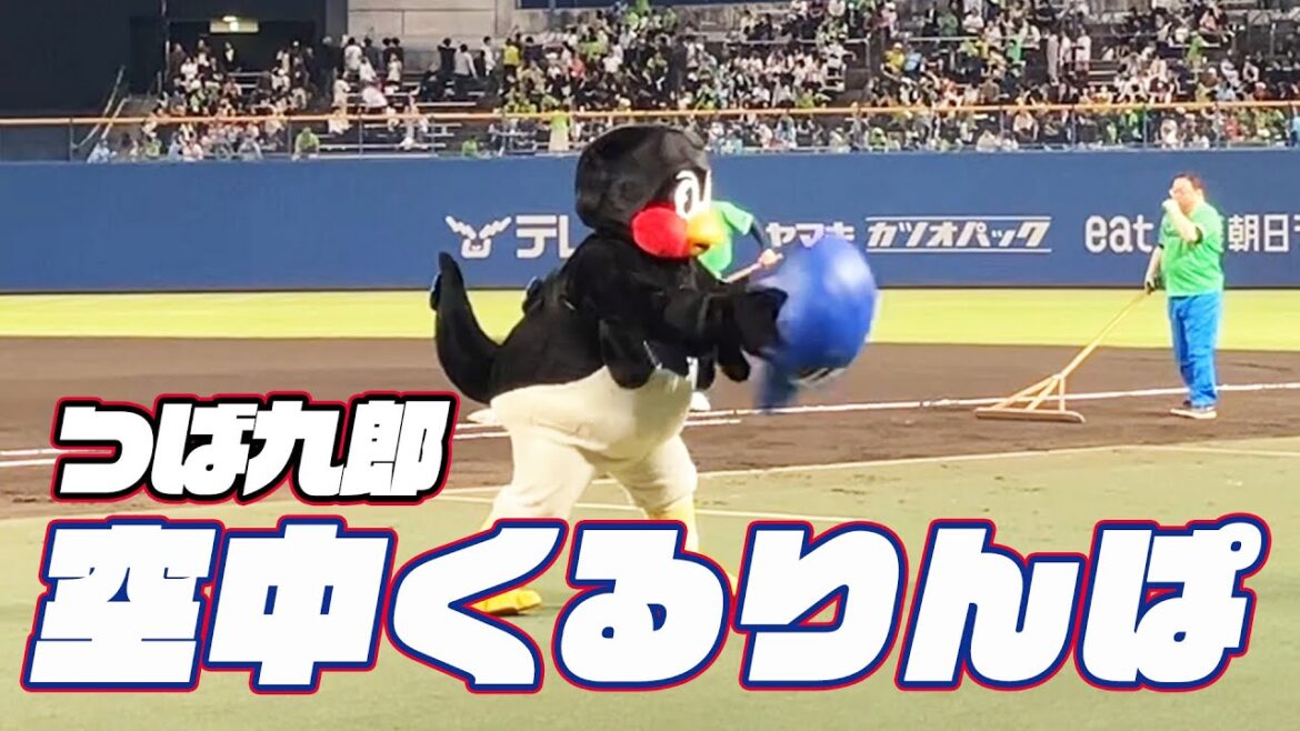 松山でも挑戦。つば九郎空中くるりんぱ｜2024年5月14日広島戦（松山）