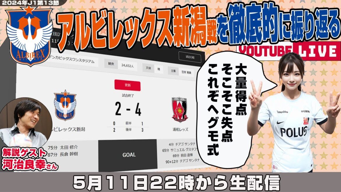 河治良幸さんとJ1リーグ第13節「アルビレックス新潟vs浦和レッズ」を徹底的に振り返るライブ配信 河治良幸さんとJ1リーグ第13節「アルビレックス新潟vs浦和レッズ」を徹底的に振り返るライブ配信