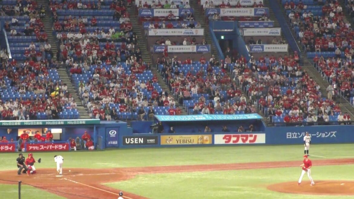 ヤクルト 中村悠平 デッドボール　ヤクルト vs 広島　2024年4月25日(木)