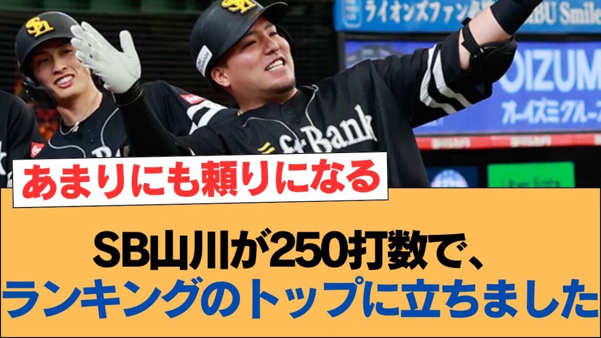 SB山川が250打数で、ランキングのトップに立ちました【山川穂高・ホークス・ソフトバンクホークス】