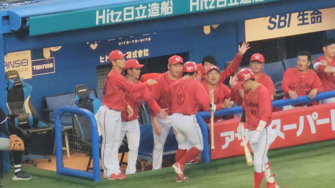 野間峻祥のライトへのタイムリーヒット！カープ先制！