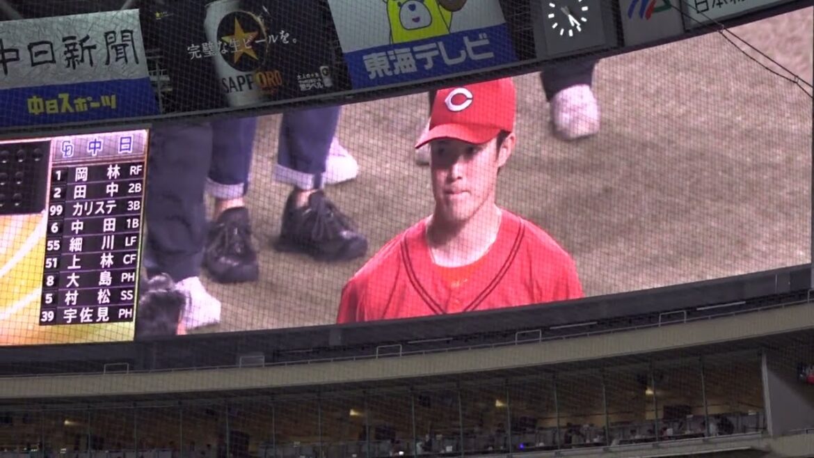 【2024/4/27バンテリンドーム】広島東洋カープ　森下暢仁（もりしたまさと）投手　ヒーローインタビュー　1塁側 内野A 18通路 11列 285番 からの見え方