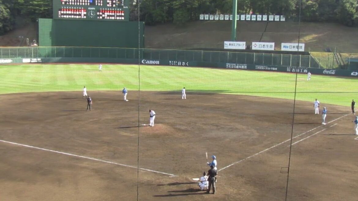 福田光輝セカンドゴロで一点を失う馬場皐輔2024年4月16日 イースタンリーグ読売ジャイアンツ 対 日本ハムファイターズ