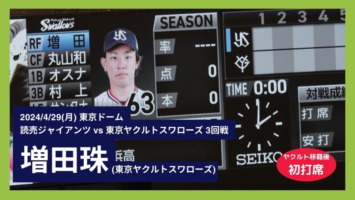 【増田珠 移籍後初打席】2024/4/29(土) 増田珠 セカンドフライ 打席(1回表) vs F.グリフィン(読売ジャイアンツ)