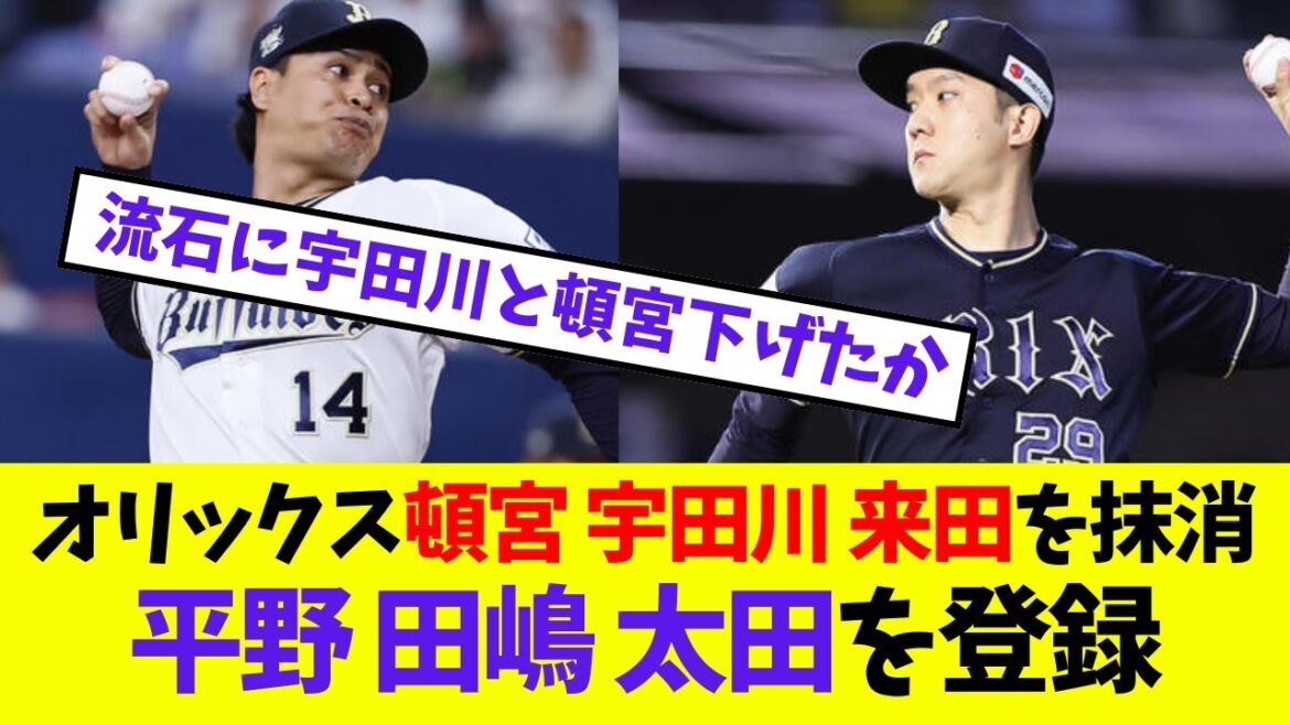 【オリックス】頓宮 宇田川 来田の登録抹消 平野 田嶋 太田を登録【プロ野球ネットの反応集】 【オリックス】頓宮 宇田川 来田の登録抹消 平野 田嶋 太田を登録【プロ野球ネットの反応集】