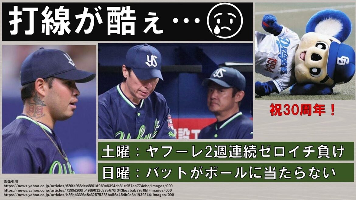 【打線が酷ぇ…】2試合連続完封負け　土曜はヤフーレ好投も2週連続ゼロイチ負け　そして日曜はとうとうバットがボールに当たらなくなった【気合を入れろスワローズ】2024-GAME45・46