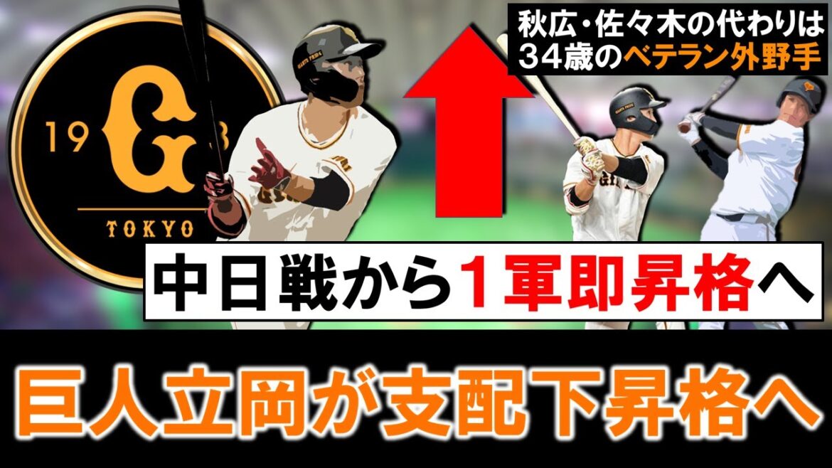 【大怪我からついに復帰！】巨人『立岡 宗一郎』が支配下復帰＆中日戦から即１軍昇格へ！秋広＆佐々木らが２軍に落ち、新助っ人『ヘルナンデス』が調整している中で３４歳ベテラン外野手に出番が！