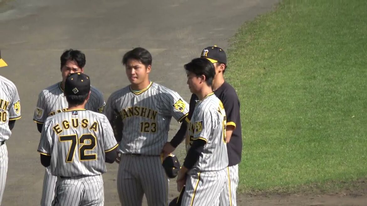 阪神タイガース 試合終了直後 湯浅京己投手・松原快投手らが江草投手コーチの説教？を受ける 2024/4/19 ちゅーるスタジアム