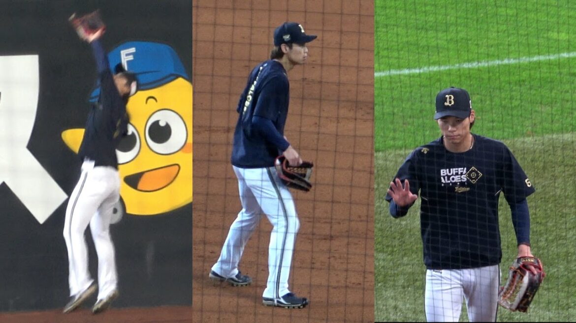 エスコンで外野守備練習→走塁練習→観客に手を振りベンチに戻る中川圭太がかわかっこいい!!