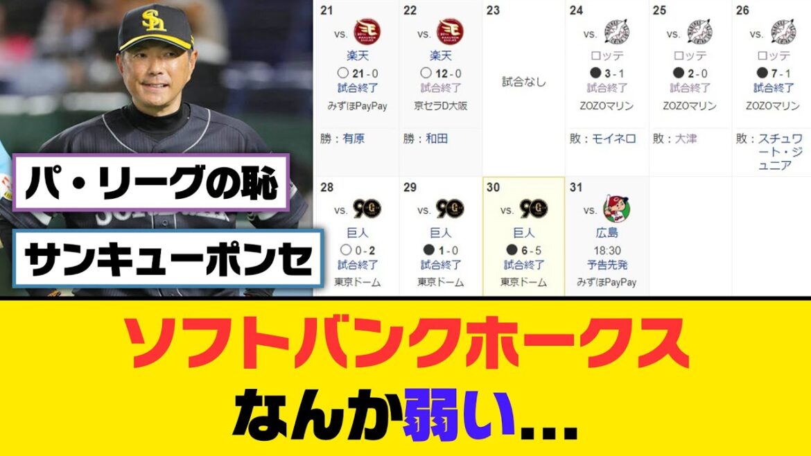 ソフトバンクホークス、なんか弱い...【5ch/2ch】【なんj/なんg】【反応集】