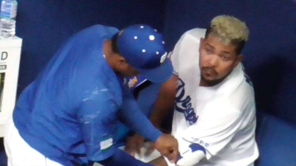 メヒア　打席前にルイスくんにプロテクターをつけてもらう姿がカワイイ　中日ドラゴンズVS東京ヤクルトスワローズ　2024/05/25