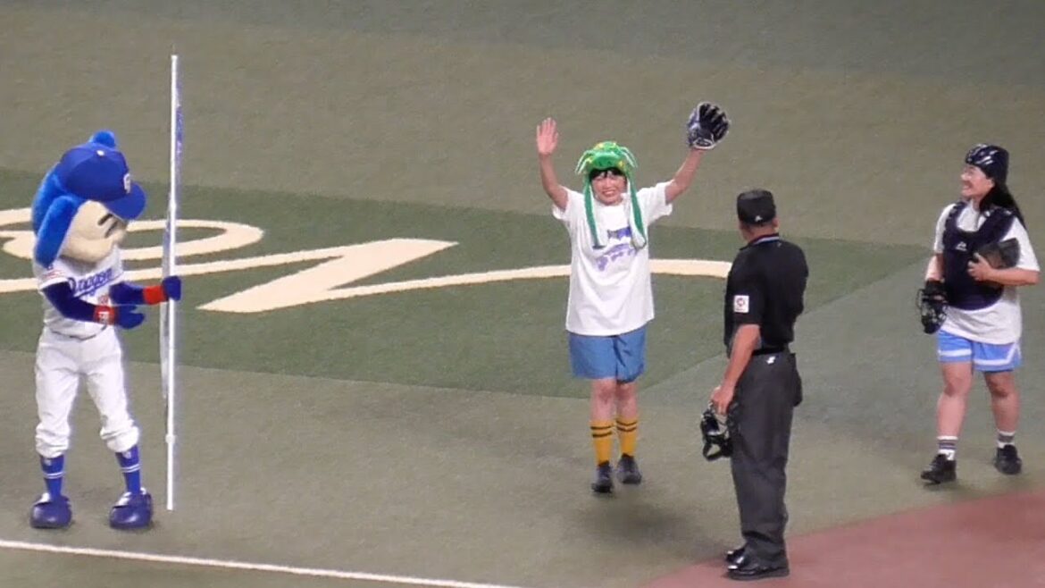 ガンバレルーヤの始球式　山﨑晃大朗がキャッチャーよしこのマスクを直してあげる♡　投手まひるは見事な速球　中日ドラゴンズVS東京ヤクルトスワローズ　2024/05/24