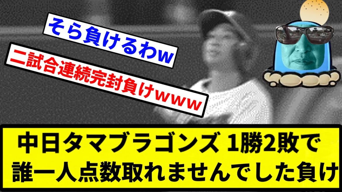 【生還0人!】中日タマブラゴンズ 1勝2敗で 誰一人点数取れませんでした負け【プロ野球反応集】【1分動画】 【生還0人!】中日タマブラゴンズ 1勝2敗で 誰一人点数取れませんでした負け【プロ野球反応集】【1分動画】