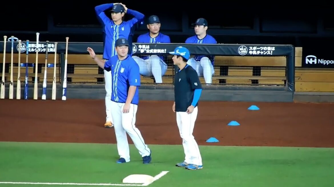 【日本ハム】田中正義・松本剛の会話、水野達稀・牧秀悟、郡司裕也・京田陽太 交流する様子など 試合前練習の様子 【2024年6月2日】