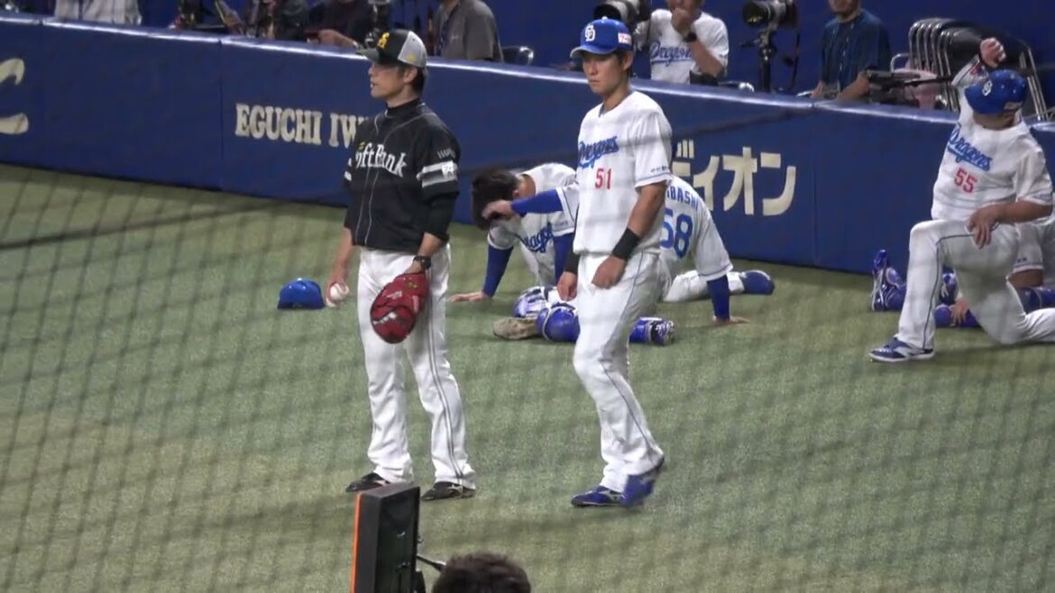 中日ドラゴンズ 上林誠知選手が 古巣 福岡ソフトバンクホークス 髙谷裕亮コーチやスタッフと談笑 野村大樹選手とはグータッチ 2024/6/6