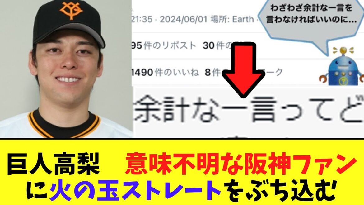 巨人高梨　意味不明な引用ツイートしてきた阪神ファンに火の玉ないぴストレートをぶち込む