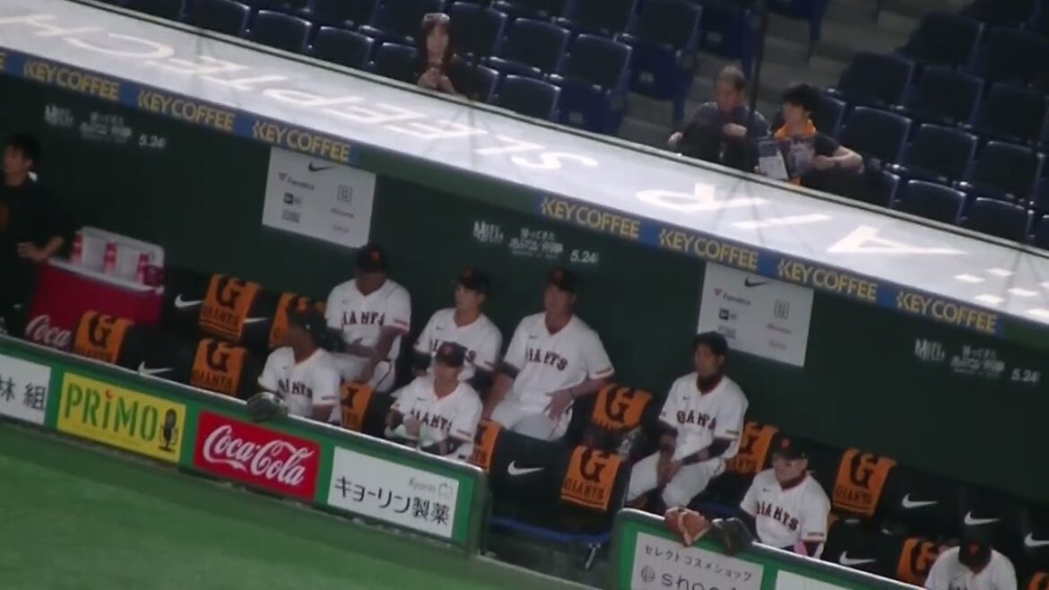 試合前 巨人 準備する岡本和真やベンチの吉川尚輝やヘルナンデス【読売ジャイアンツ対千葉ロッテマリーンズ2024年6月4日】