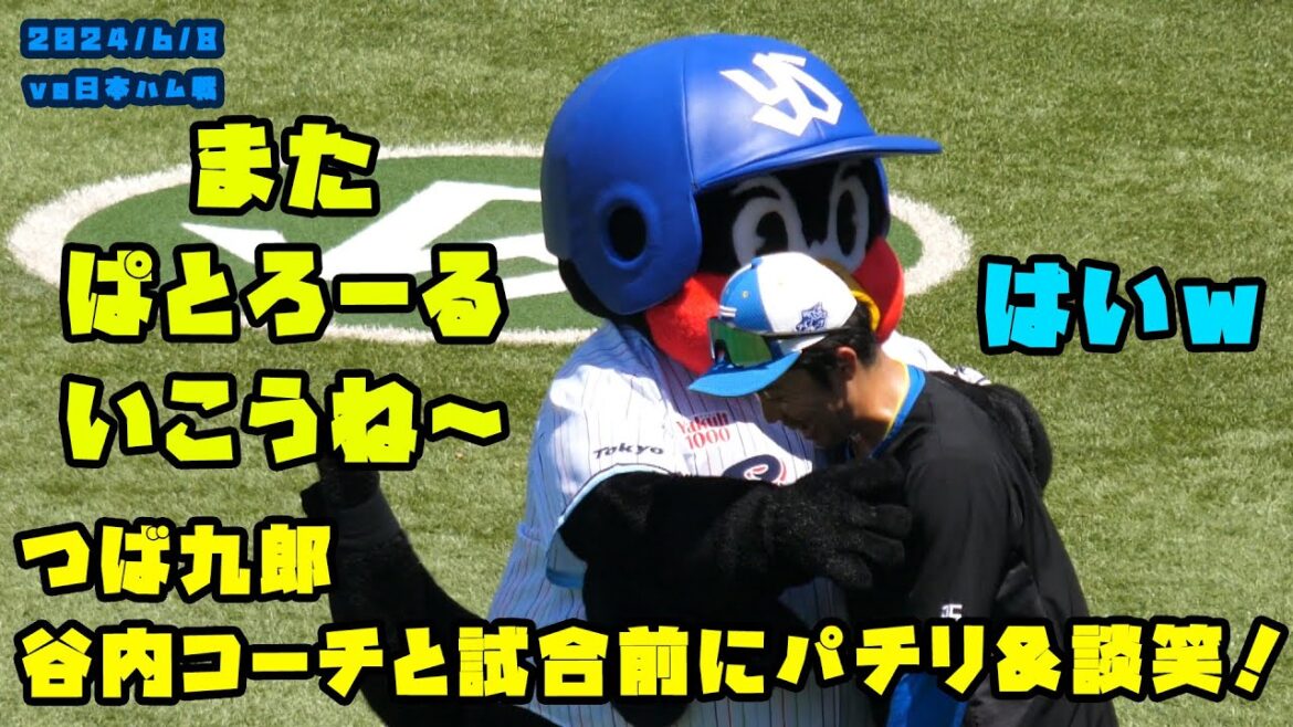 つば九郎 谷内コーチと試合前にパチリ&談笑する!! 2024/6/8 vs日本ハム つば九郎 谷内コーチと試合前にパチリ&談笑する!! 2024/6/8 vs日本ハム