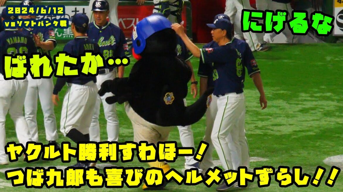 ヤクルト勝利すわほー！つば九郎も喜びのヘルメットずらし！！　2024/6/12 vsソフトバンク