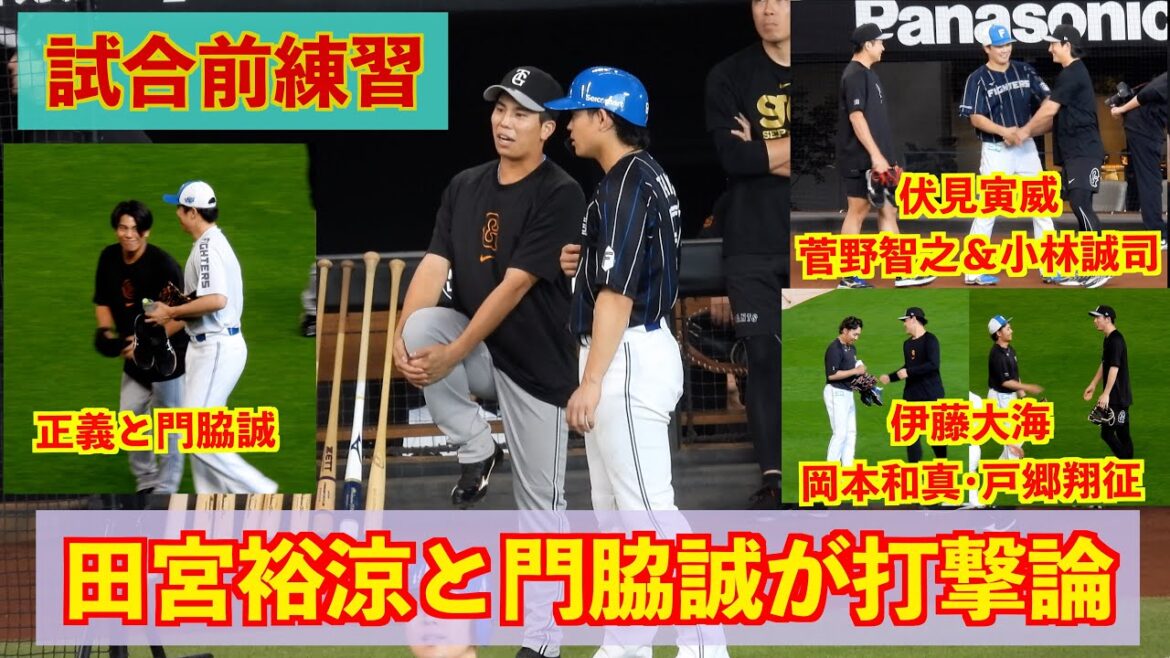 【20240615】試合前練習　田宮裕涼と門脇誠が打撃論！伏見寅威と菅野智之＆小林誠司！伊藤大海と岡本和真＆戸郷翔征！！