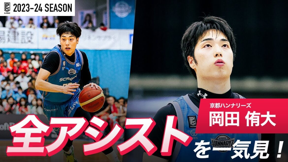 【一気見Bリーグ】京都#77 岡田 侑大の2023-24 シーズンの全アシストまとめ｜「アシスト」平均スタッツ第3位｜B.LEAGUE 2023-24 シーズン