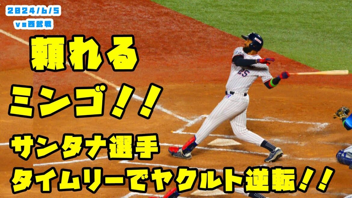 サンタナ選手　タイムリーでヤクルト逆転！！　2024/6/5 vs西武