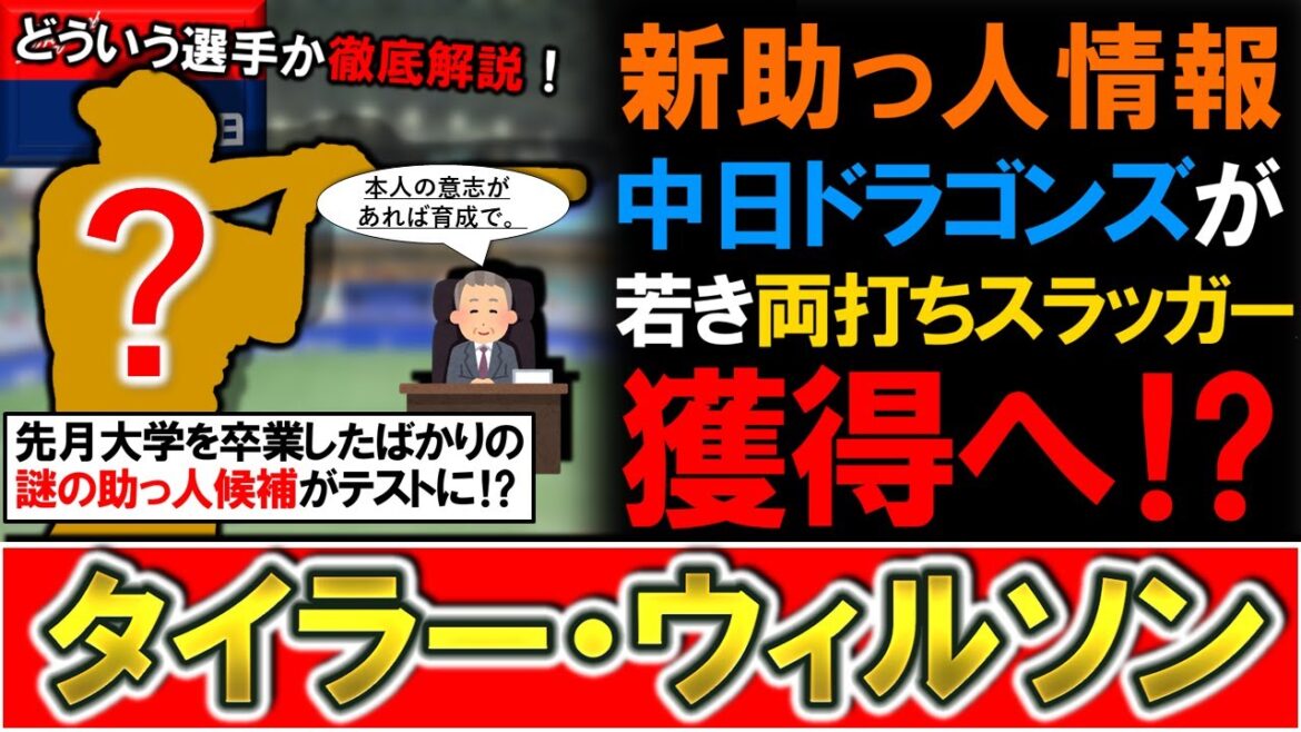 【補強の新ルート開拓！？】中日が新外国人として『タイラー・ウィルソン』を練習に参加させテストへ！先月大学を卒業したばかりの若き両打ちスラッガーで、米ドラフト候補としても注目される中、入団の可能性は！？