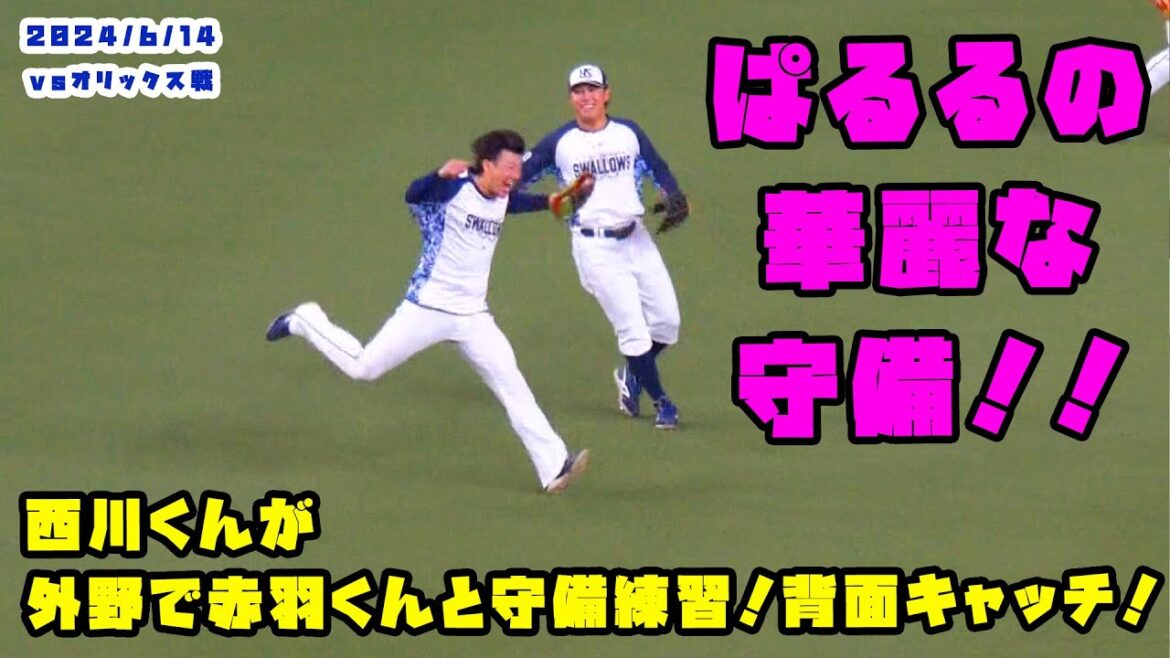 西川くん 外野で赤羽くんたちと守備練習!背面キャッチも披露! 2024/6/14 vsオリックス 西川くん 外野で赤羽くんたちと守備練習!背面キャッチも披露! 2024/6/14 vsオリックス