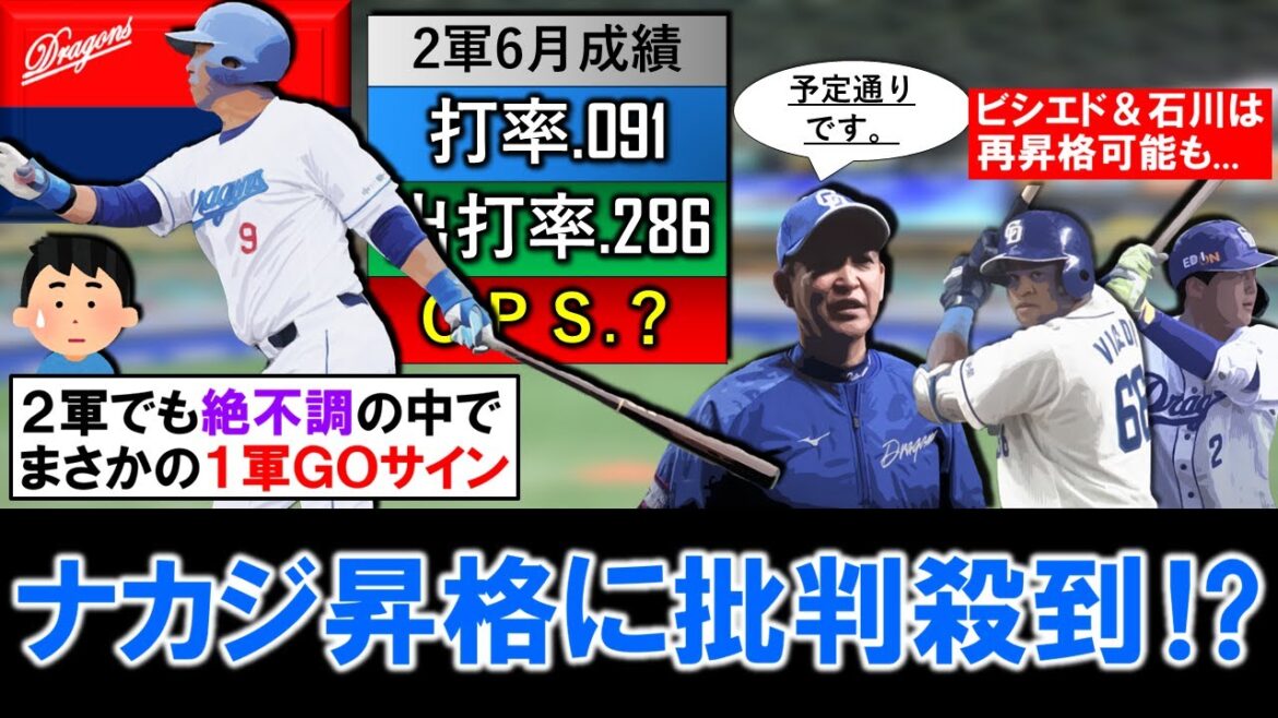 【さ、流石に厳しくない...？】中日『中島 宏之』が６月打率.０９１と絶不調の中、まさかの１軍昇格にファンからは批判殺到！？『ビシエド』や『石川昂弥』が再昇格可能な中で立浪監督が彼を選んだ理由とは？
