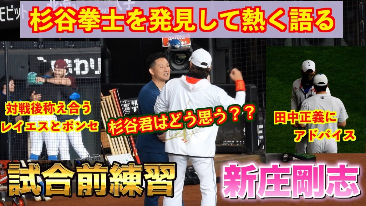 【20240623】試合前練習　新庄剛志が杉谷拳士、田中正義、五十幡亮汰、河野竜生、福島蓮とコミュニケーションを取ってさらなる飛躍を目指して貰う。