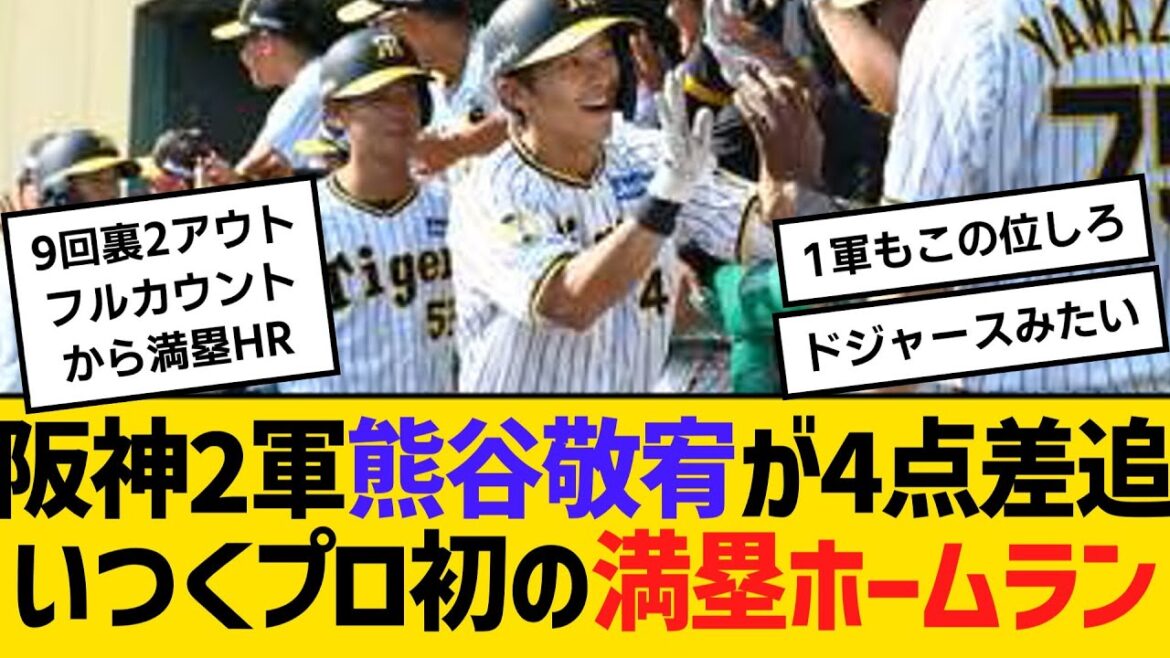 阪神2軍、熊谷敬宥が4点差追いつく、プロ初の満塁ホームラン 【ネットの反応】【反応集】 阪神2軍、熊谷敬宥が4点差追いつく、プロ初の満塁ホームラン 【ネットの反応】【反応集】