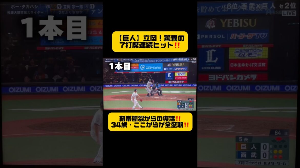 【巨人・立岡宗一郎】7打席連続ヒット！大怪我から見事な復活劇を遂げる‼️《立岡選手を応援する動画です》