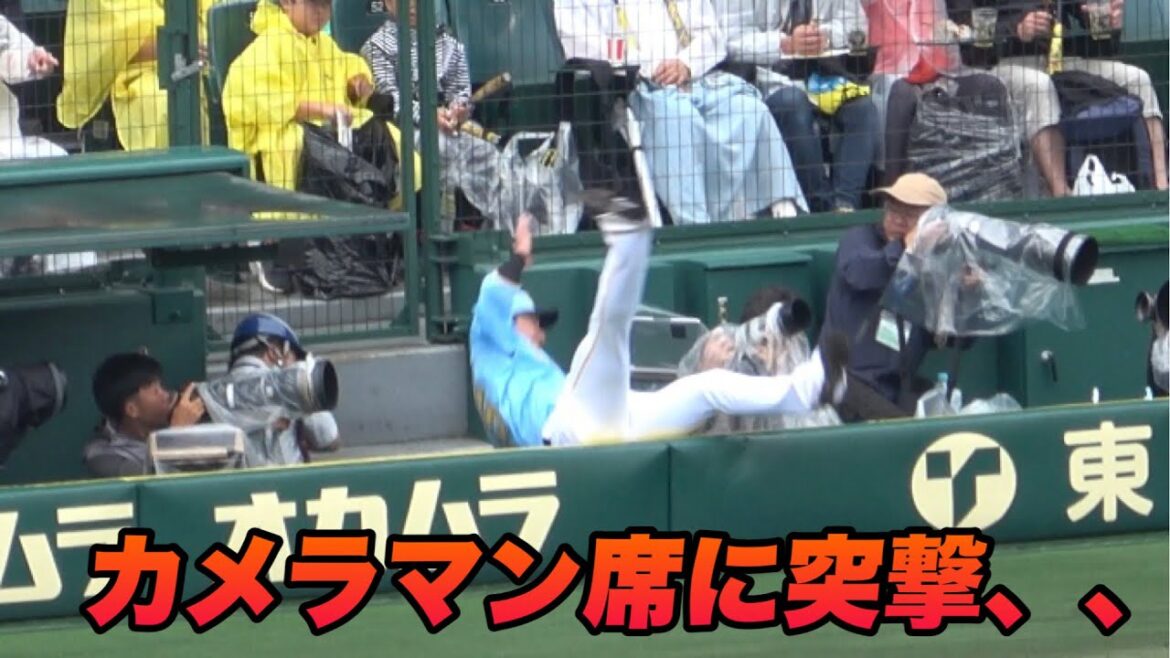 【死ぬほどめっちゃ心配、、カメラマン席に渡邉諒が突っ込んでしまい試合が中断に】阪神対西武