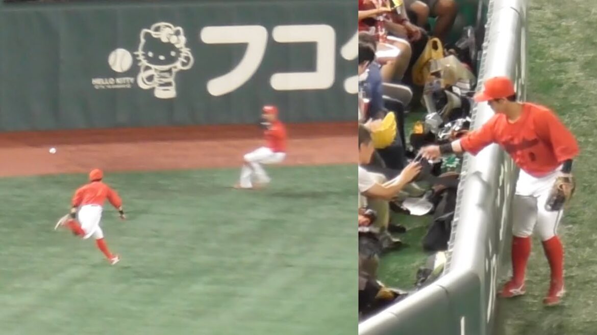 「アライバ」トライ！上本崇司、秋山に送球してもらおうとグラブトスを試みる&お客様にボールを直接手渡してプレゼント！2024年6月29日