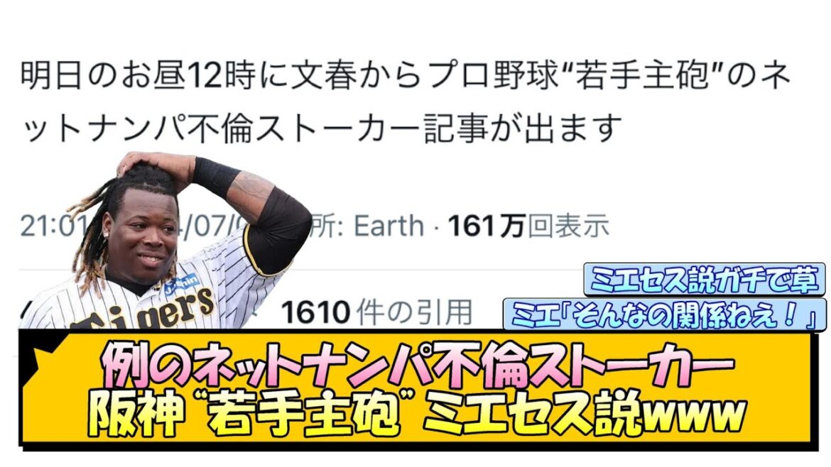 例のネットナンパ不倫ストーカー 阪神“若手主砲”ミエセス説www【なんJ/2ch/5ch/ネット 反応 まとめ/阪神タイガース/岡田監督】