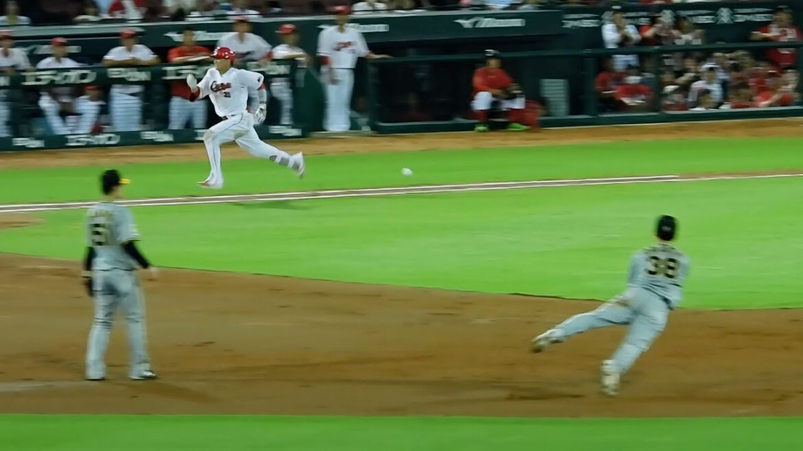 【超スーパープレー】小幡竜平、センターに抜けそうな打球に横っ飛びキャッチ！体勢崩しながら一塁にジャンピングスローでアウトに！ 2024.7.4