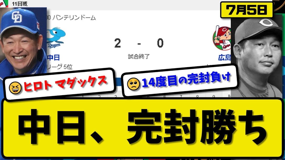 【1位vs5位】中日ドラゴンズが広島カープに2-0で勝利…7月5日完封勝ち…先発高橋99球マダックス達成…カリステ&ロドリゲスが活躍【最新・反応集・なんJ・2ch】プロ野球 【1位vs5位】中日ドラゴンズが広島カープに2-0で勝利…7月5日完封勝ち…先発高橋99球マダックス達成…カリステ&ロドリゲスが活躍【最新・反応集・なんJ・2ch】プロ野球