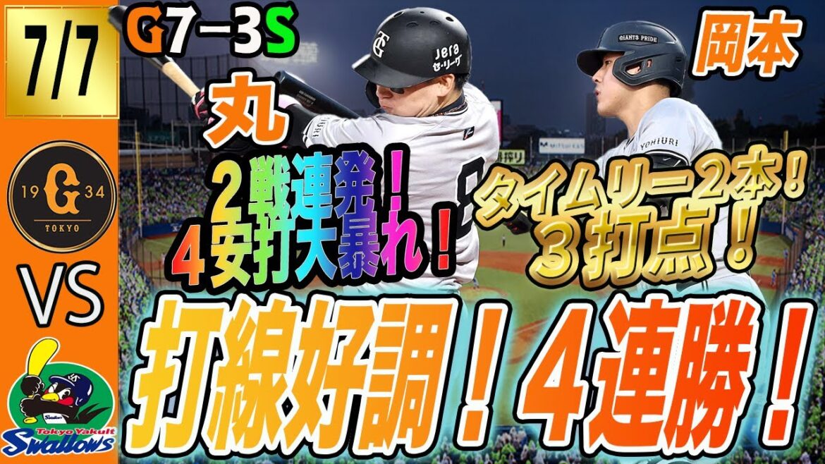 ３戦３８安打２１得点！打線好調の巨人がヤクルト３タテし４連勝！良い勢いで広島との首位攻防戦へ！　読売ジャイアンツ