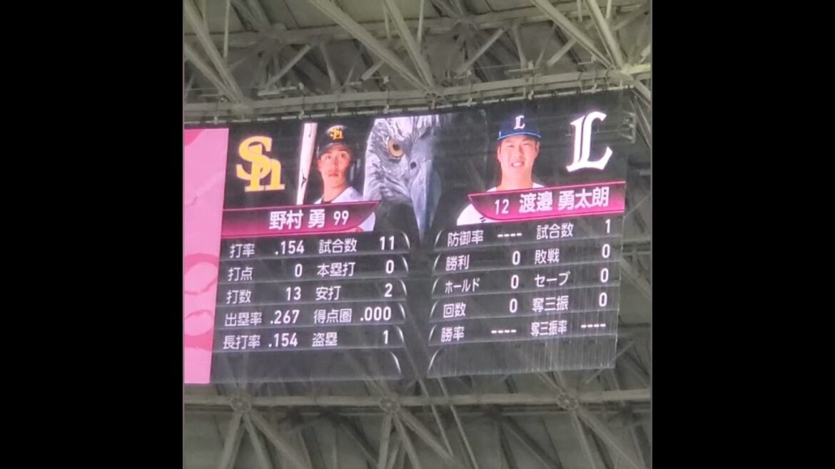 20240518　ﾍﾟｲﾍﾟｲﾄﾞｰﾑのｽｶｲｽｸﾘｰﾝに表示される選手成績　#shorts　#野村勇　#渡邉勇太朗@みずほPayPayﾄﾞｰﾑ福岡･外野ﾚﾌﾄ ﾋﾟﾝｸﾌﾙﾃﾞｰ